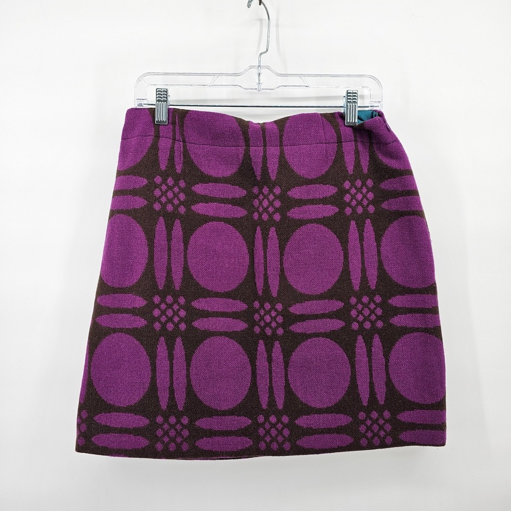 Women's Boden Wool Blend Geometric Skirt Brown‎ Magenta Lined Size 8R